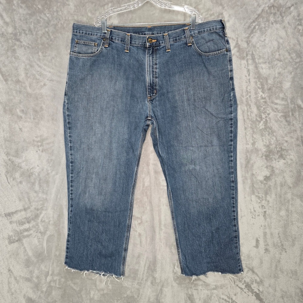 Carhartt Jeans Mens 46x30 (Actual 46x27) Blue Relaxed Fit Cut Off Raw Hem Denim